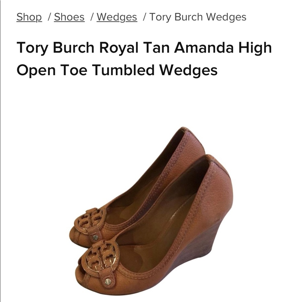 Tory Burch Amanda Wedges 7.5 Royal Tan Pre Owned